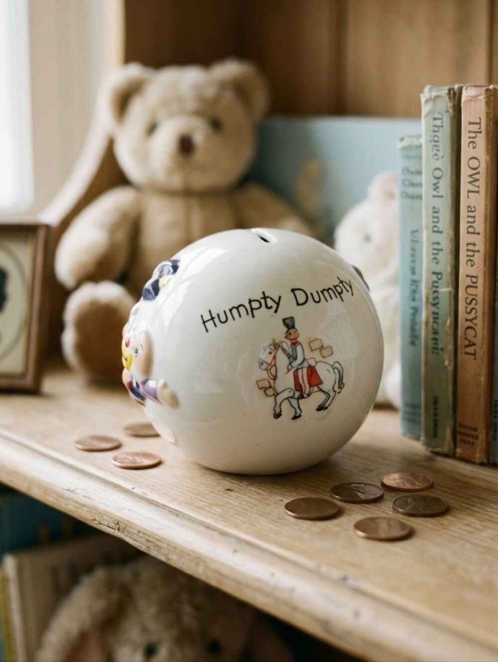 Aynsley Humpty Dumpty Piggy Bank Money Ball Nursery Decor Vintage